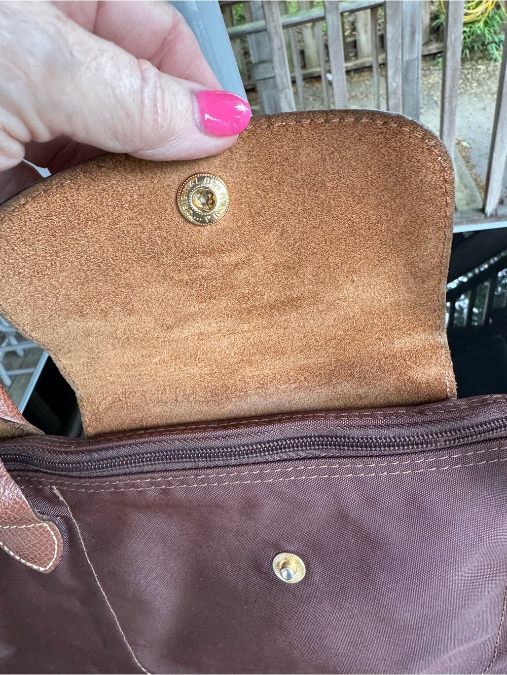 Longchamp Brown Nylon Tote with Tan Leather Trim medium - Picture 4 of 5